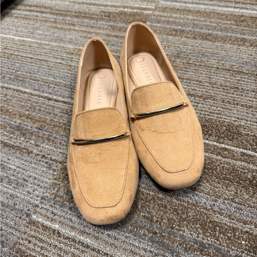 Tan Loafers with Gold Accent